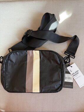 ALOHA Collection Black Crossbody with Beige and Taupe Stripes